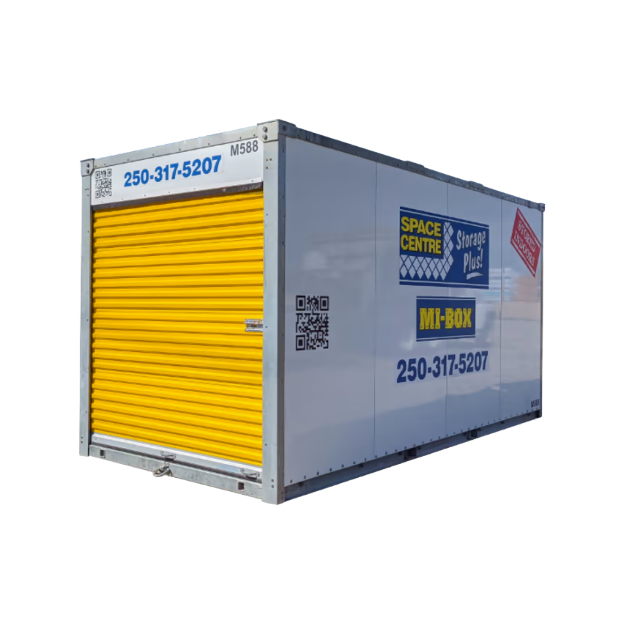 A yellow MI-BOX® portable storage container dropped in a driveway