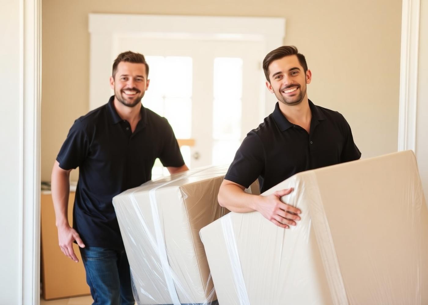 My Movers crew carrying wrapped furniture